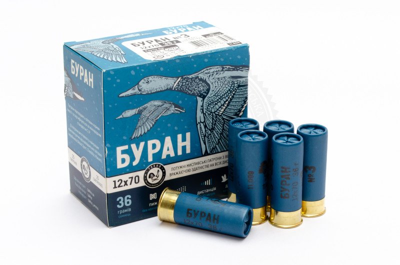 Патрон Тахо Буран б/к №3, калибр 12/70, дробь 36 г