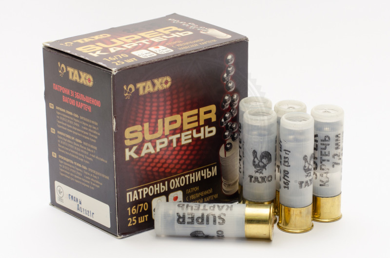 Патрон Тахо Super, кал. 16/70, картеч 7,2 мм, навеска 33 г