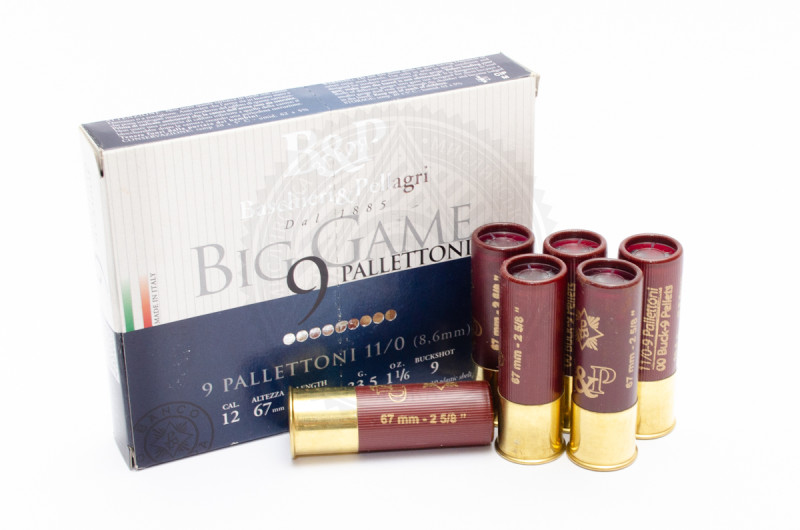 Патрон B&P Big Game 9 Palletoni, калібр 12/67, картеч 8,6 мм, наважка 33,5 г