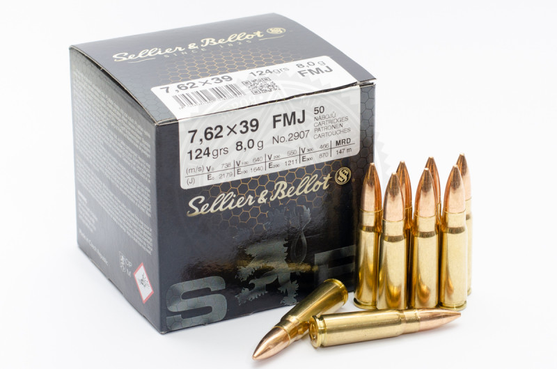 Патрон Sellier & Bellot 7,62x39, пуля FMJ 8 г (124 grain), нач. скорость 738 м/с